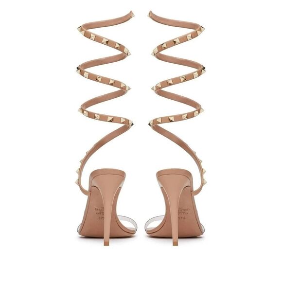Valentino Garavani Rockstud PVC and leather wrap around heels sandals Nude 38 - Picture 4 of 8